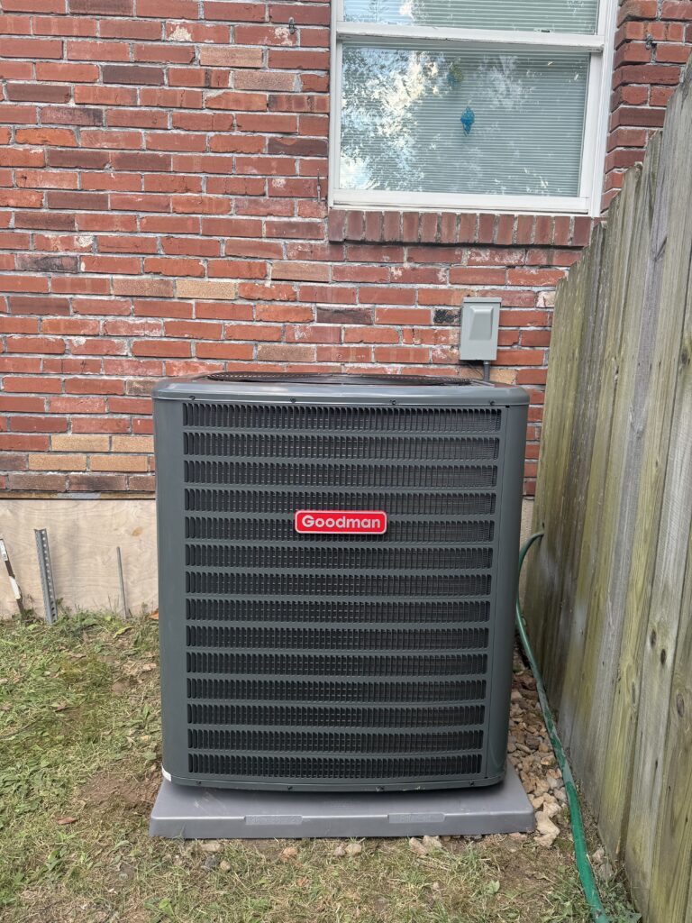 Goodman AC condenser installed by Liberty Heating Cooling and Plumbing in South St. Louis County