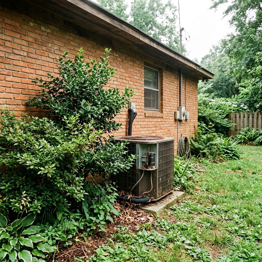 Backyard condenser unit serviced for AC repair near Meramec Bottom Road