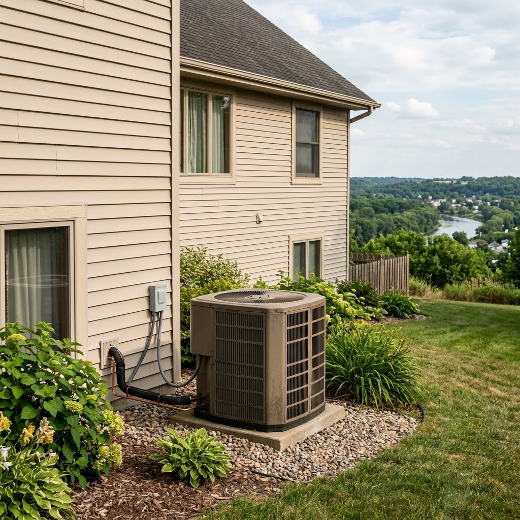 Outdoor AC condenser serviced near James Brown Park in Valmeyer