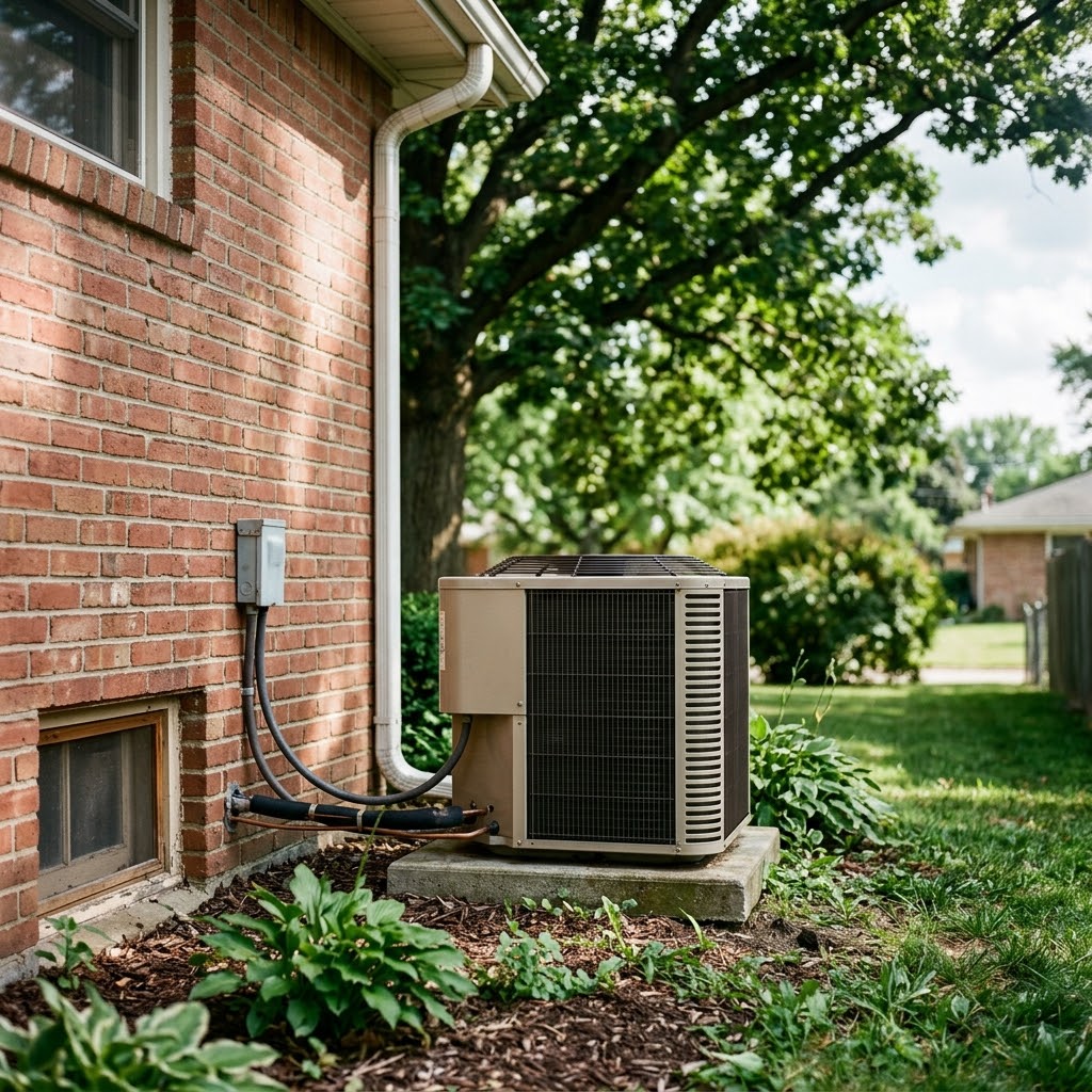 Outdoor condenser at a home near Arnold City Park serviced for AC repair