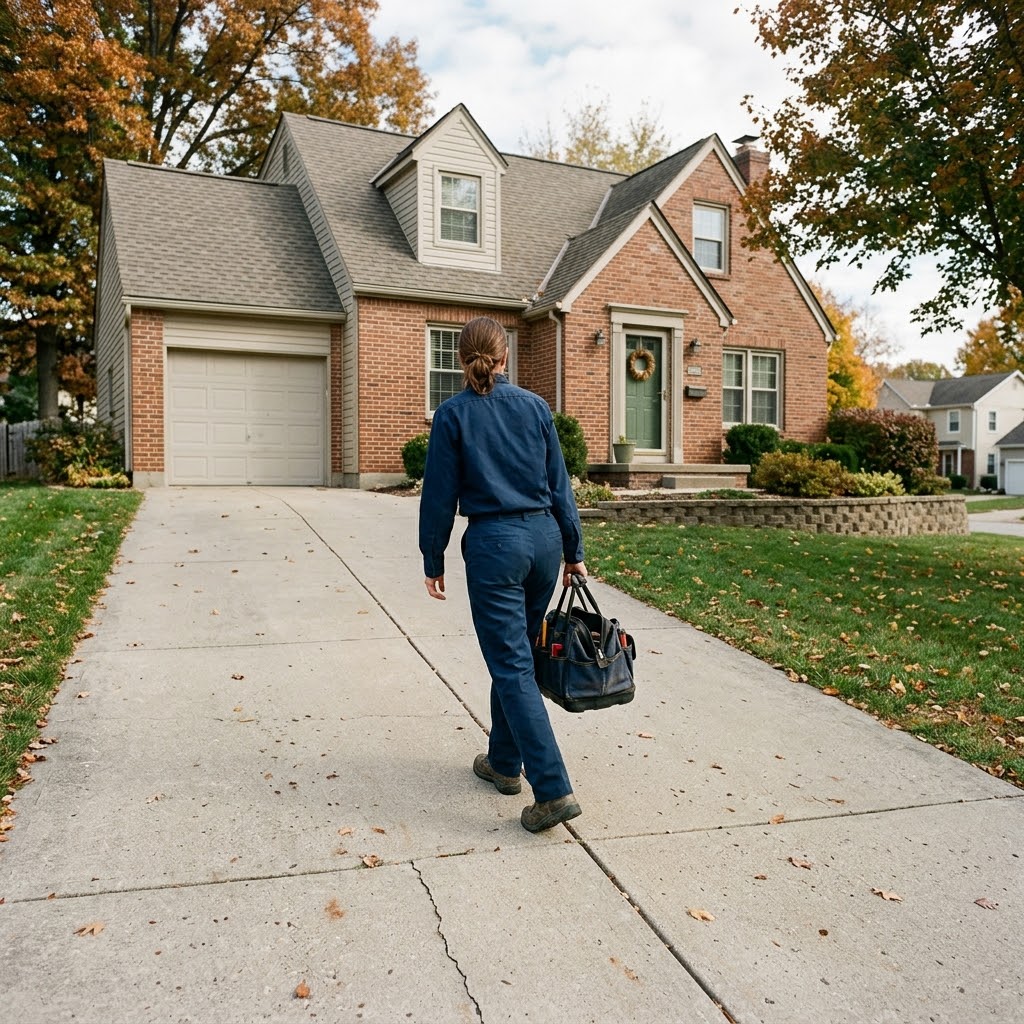 Technician arriving for AC repair near James Brown Park in Valmeyer Monroe County IL