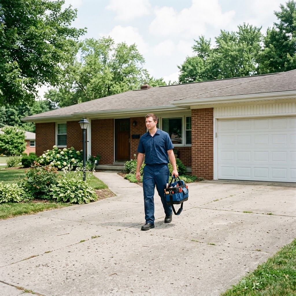 Technician arriving for AC repair near Arnold City Park in Arnold Missouri
