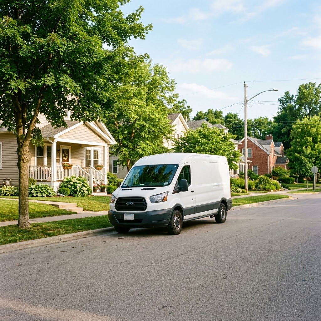 Same-day AC repair service van in Columbia IL near the high school