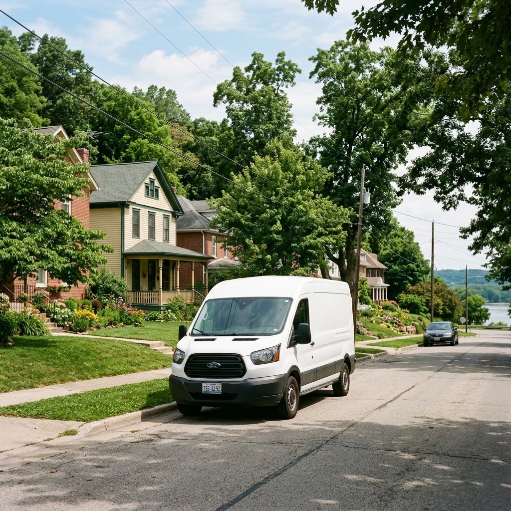 Same-day AC repair service van near James Brown Park in Valmeyer IL