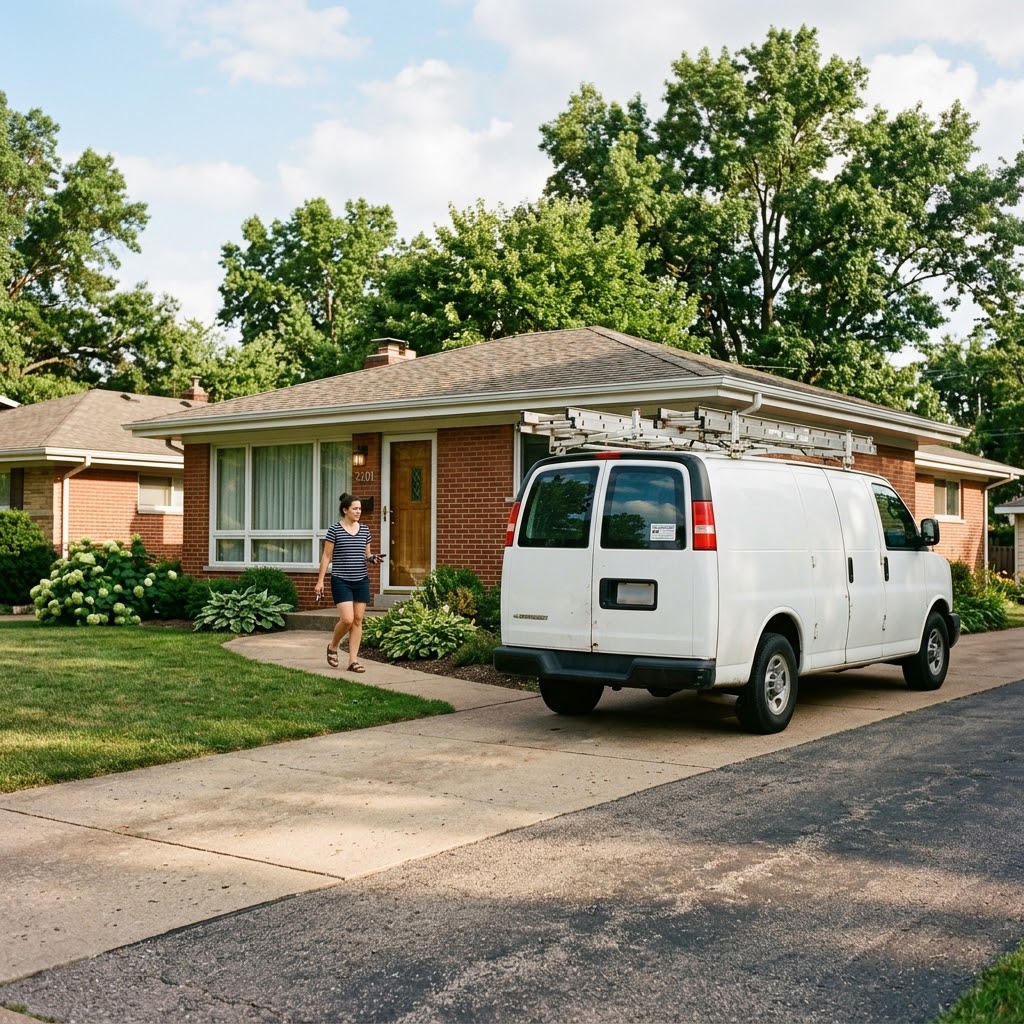 Same-day AC repair service van near Point Elementary School in Oakville